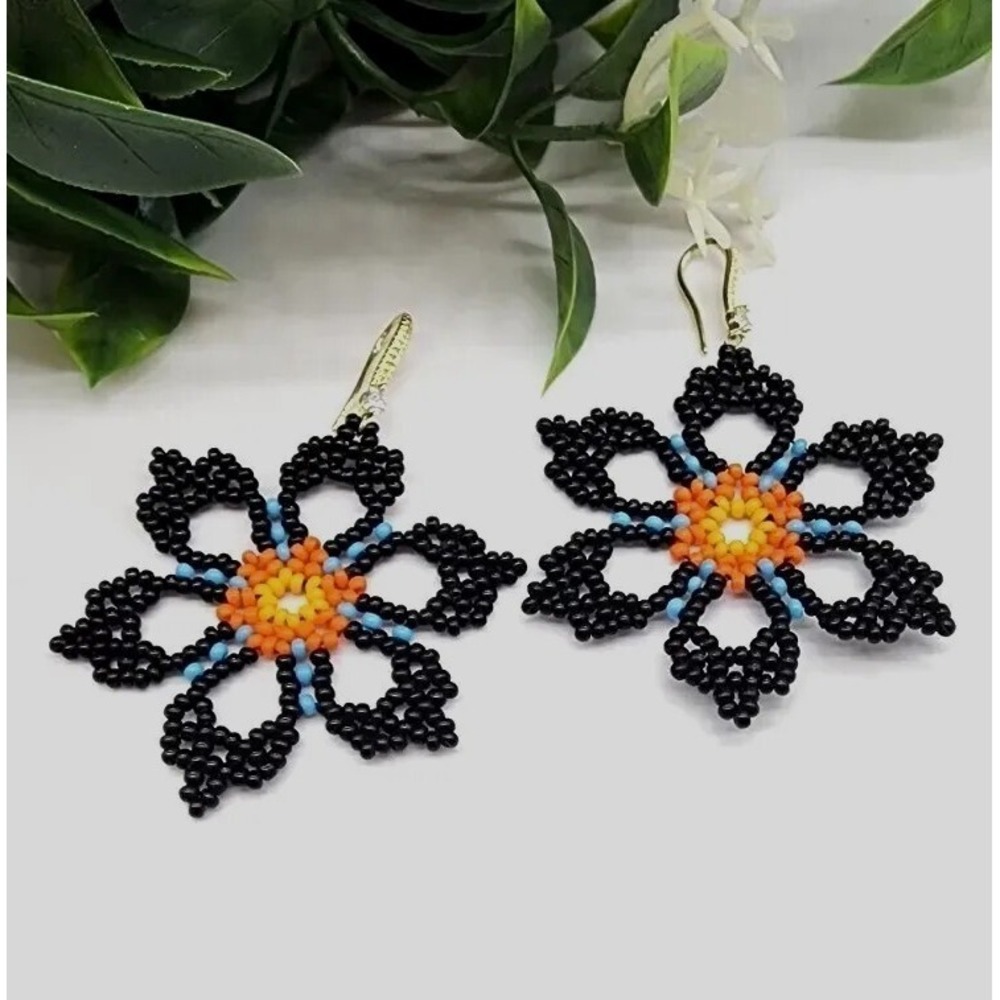 Beaded Earrings, Handmade Flower Desing Jewelry
